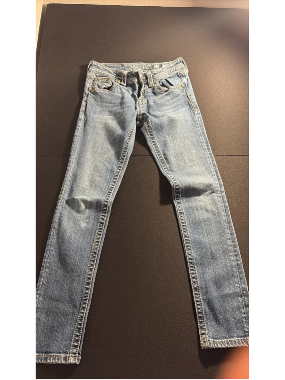Miss Me Skinny Jeans with Bling & Embroidered Embellishments Size 27